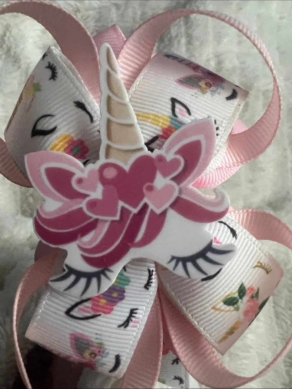 Girls' Gold Headband with Pink Bow and Unicorn Ribbon